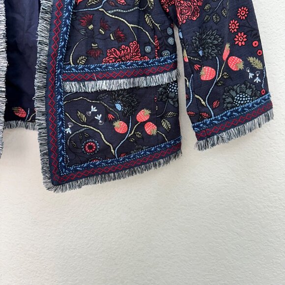 Loft Primavera Strawberry Floral Fringe Open Front Blazer Womens 6 Petite NEW - Picture 3 of 6